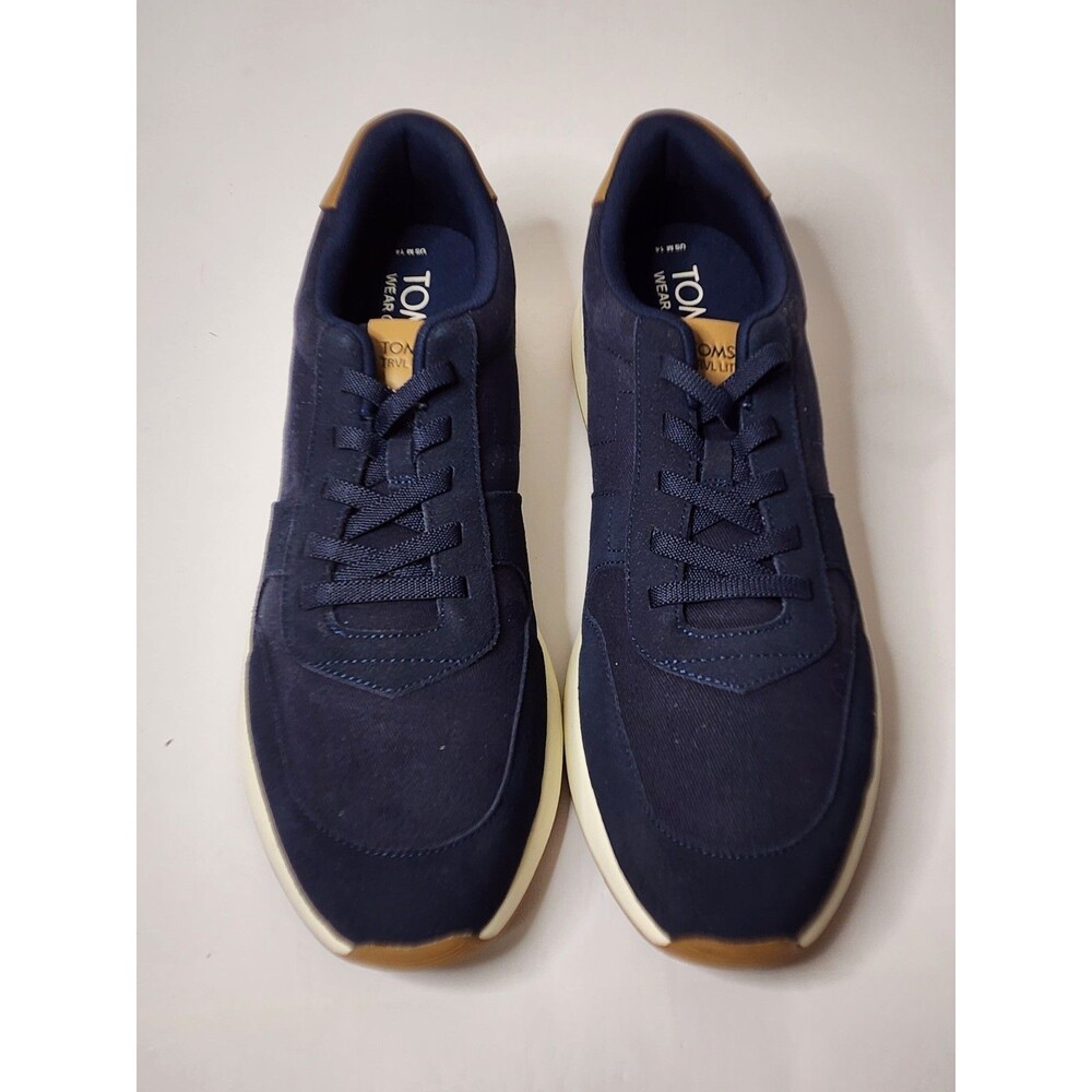 Toms Travel Lite Tetro Runner Casual Sneakers Mens 14 Navy Tan Heel And Tongue